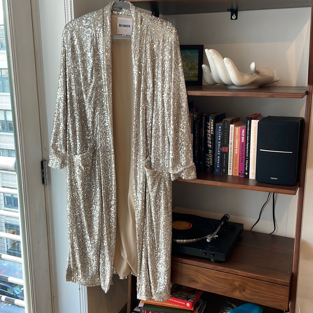 BB Dakota Silver Sequin Duster Sweater